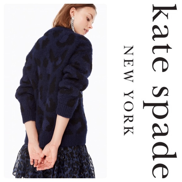 New Kate Spade Leopard-print Sweater Adriatic Blue - Picture 2 of 4